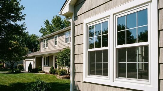 Newly installed double-hung windows on a home exterior