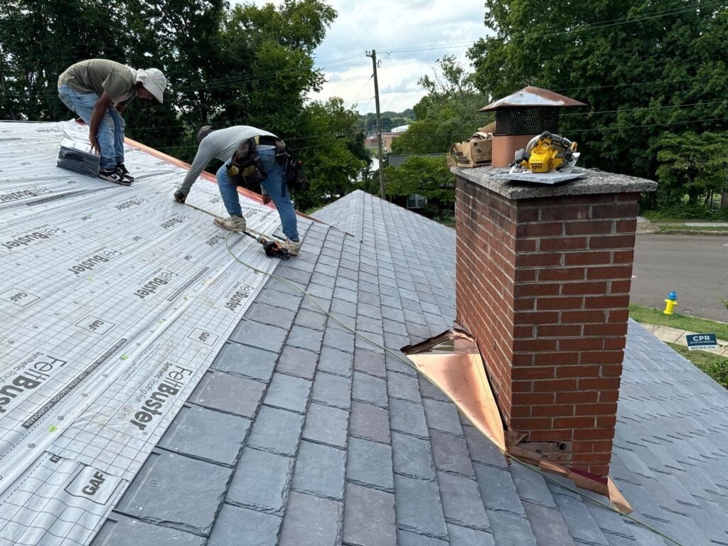 Roofing installation in progress
